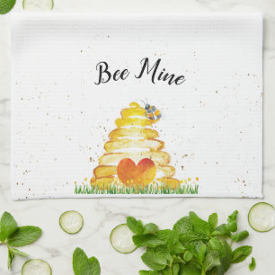 Bee Mine Valentine's Day Watercolor Tea Towel