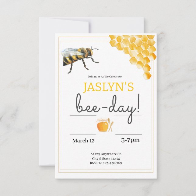 Bee Modern Invite For Any Birthday (Front)