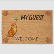 Bee My Guest Welcome Cute Orange Tabby Cat Doormat