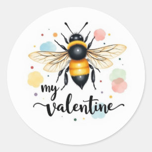 Bee my valentine classic round sticker