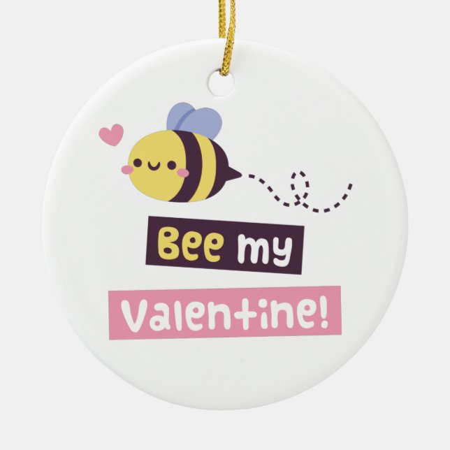 Bee My Valentine, Cute Love Pun Confession Ceramic Tree Decoration (Front)