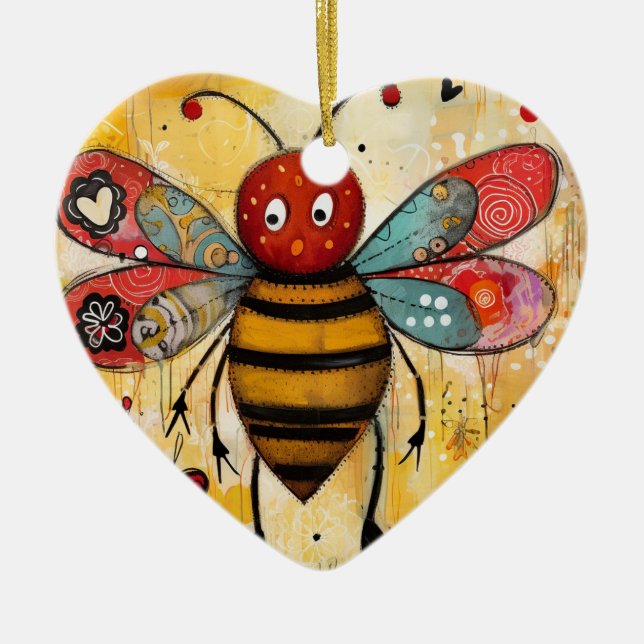 Bee My Valentine Hearts  Ceramic Tree Decoration (Front)