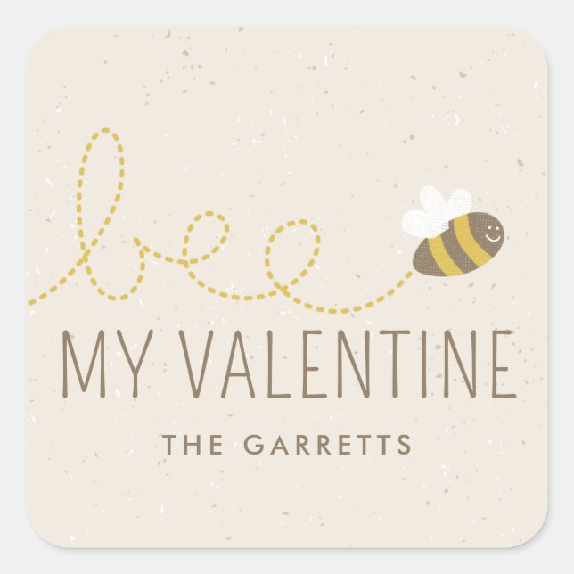 Bee My Valentine Kid's Holiday Sticker - Beige (Front)