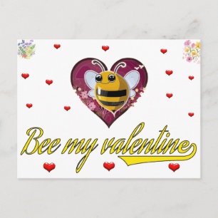 bee my valentine my heart postcard