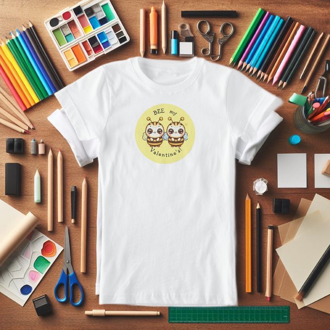bee my valentines fun T-Shirt (Valentine's Day fun tee shirt for girls. "BEE my Valentine's!")