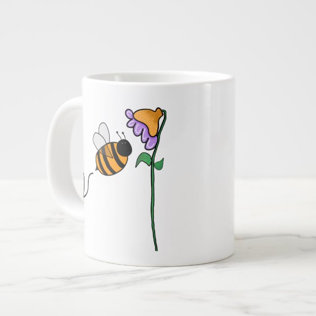 Bee N Flower Hand Drawn Doodle Large Coffee Mug (Front Left)