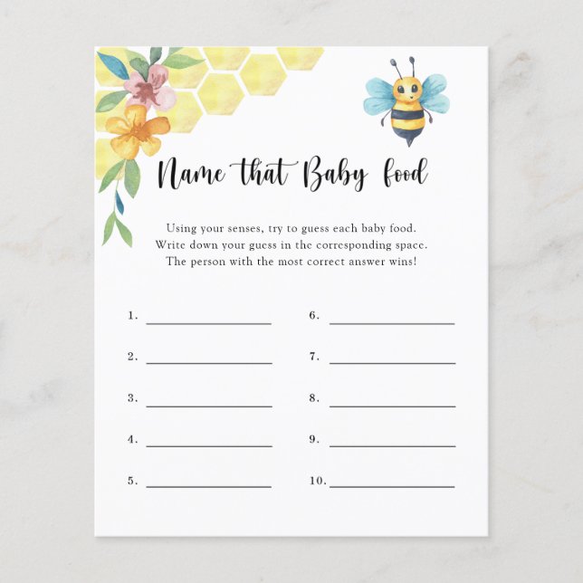 Bee - Name that baby Food shower game (Front)