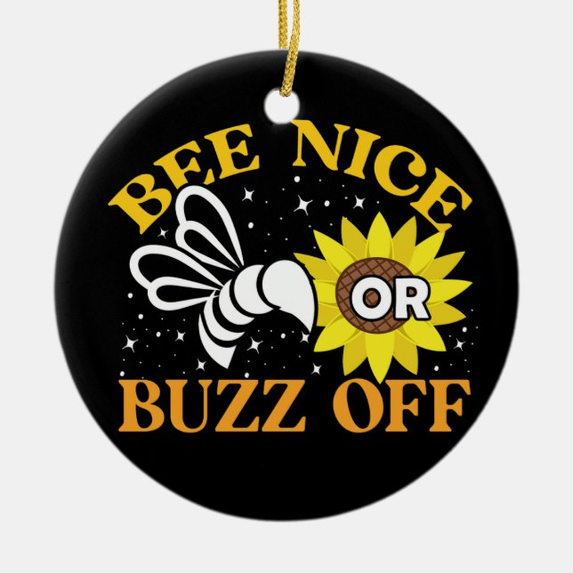 bee nice buzz off ceramic tree decoration (Front)