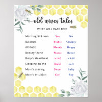 Bee Old Wives Tales Gender Reveal Board 