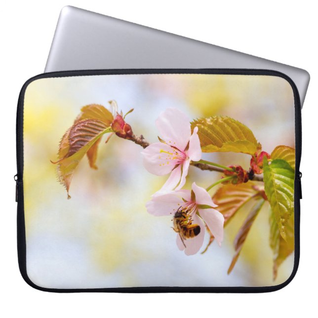 Bee On A Cherry Flower Laptop Sleeve (Front)