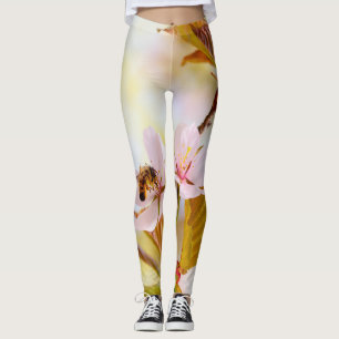 Bee On A Cherry Flower Leggings