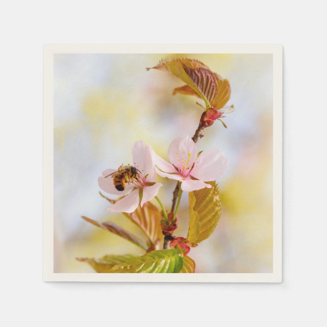 Bee On A Cherry Flower Napkin (Front)