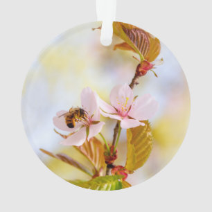 Bee On A Cherry Flower Ornament