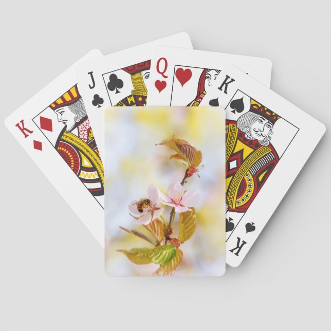 Bee On A Cherry Flower Playing Cards (Back)
