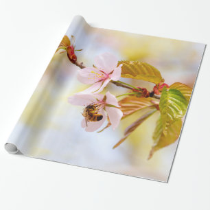 Bee On A Cherry Flower Wrapping Paper