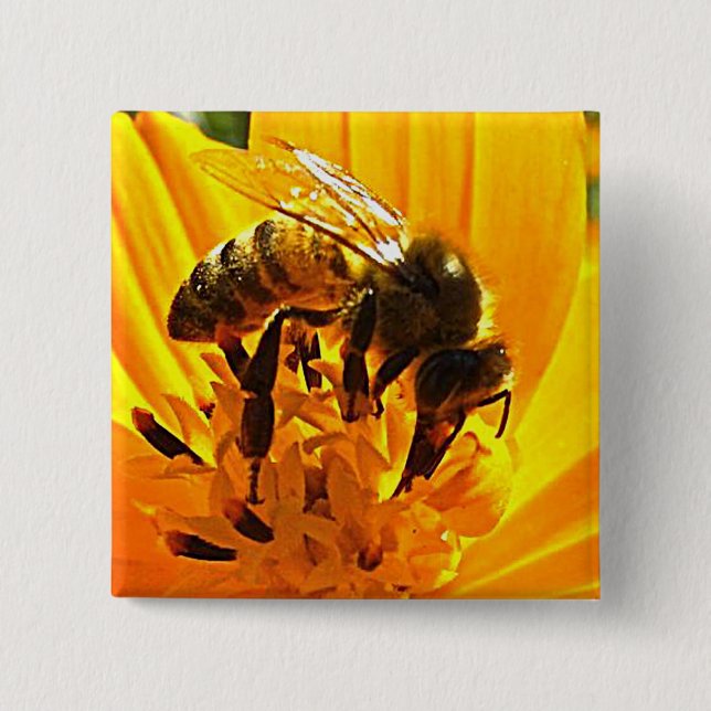 Bee on a Flower 15 Cm Square Badge (Front)
