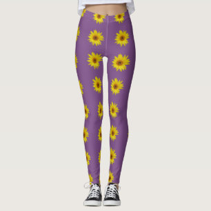Bee on a sunflower with purple background leggings