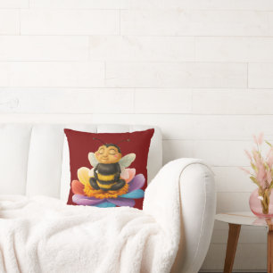 Bee On A Vibrant Flower Doing Yoga Cushion