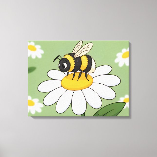 Bee on a white daisy canvas print (Front)