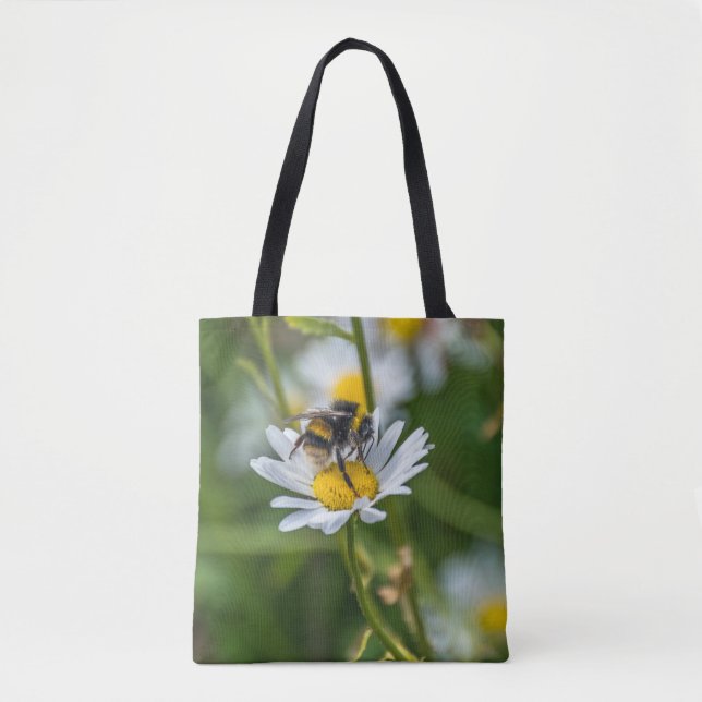 Bee on a white daisy Tote Bag (Front)