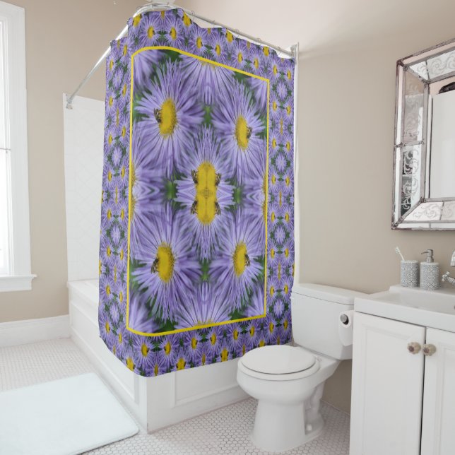 Bee On Aster Flowers Nature Abstract Shower Curtain (In Situ)