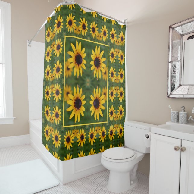 Bee On Black Eyed Susan Flower Abstract Shower Curtain (In Situ)