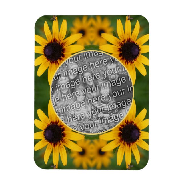 Bee On Black Eyed Susan Flower Add Your Photo Magnet (Vertical)