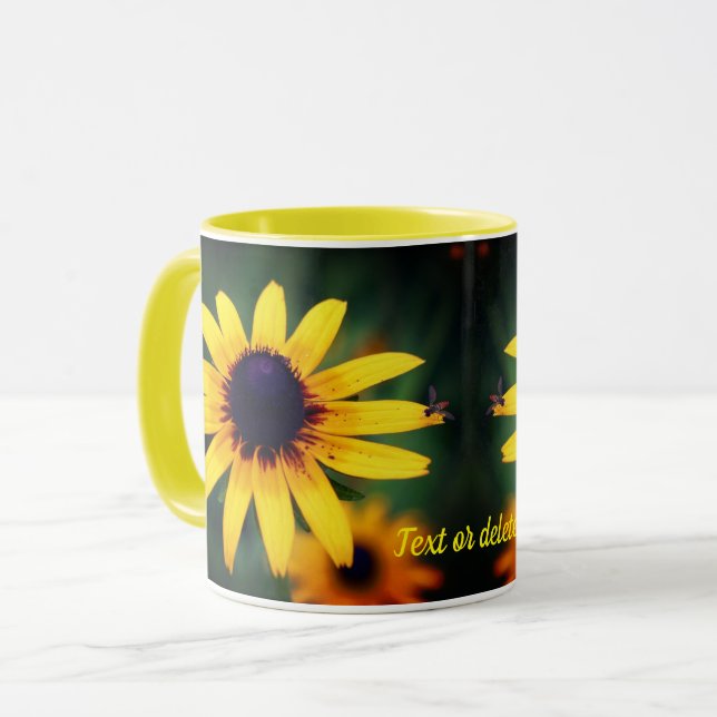 Bee On Black Eyed Susan Flower Personalised Mug (Front Left)