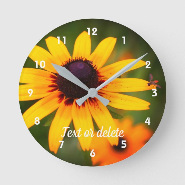 Bee On Black Eyed Susan Flower Personalised  Round Clock (Front)