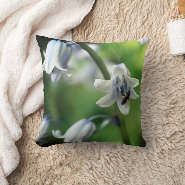 Bee On Bluebell Flower Close Up  Cushion (Blanket)