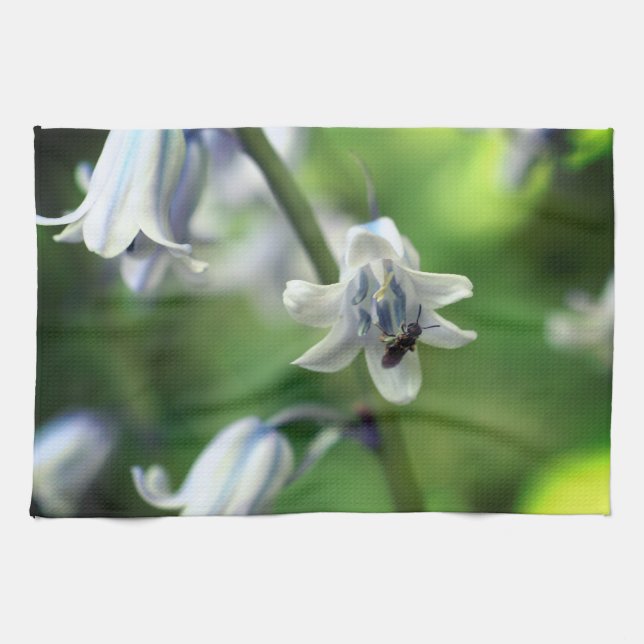 Bee On Bluebell Flower Close Up  Tea Towel (Horizontal)