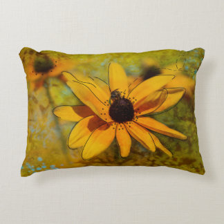 Bee on Cone Flower Mixed Media Art Decorative Cushion
