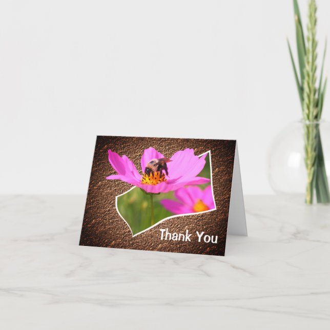 Bee On Cosmos Flower Art Thank You Card (Front)