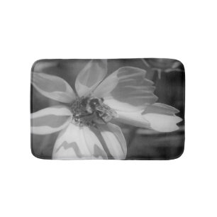 Bee On Cosmos Flower In Black And White Bath Mat