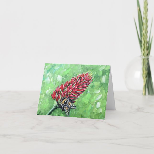 Bee on Crimson Clover Painting Card (Front)