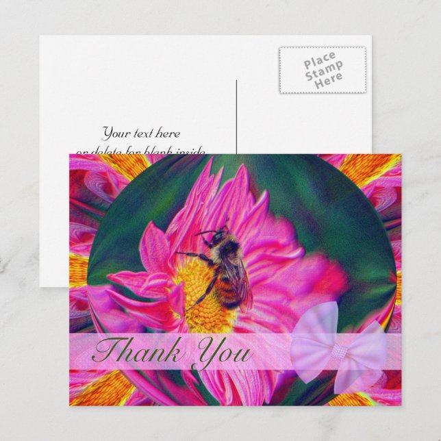 Bee On Daisy Abstract Floral Thank You Postcard (Front/Back)