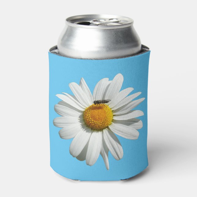 Bee on Daisy Alaskan Summer Nature Photo Can Cooler (Can Front)