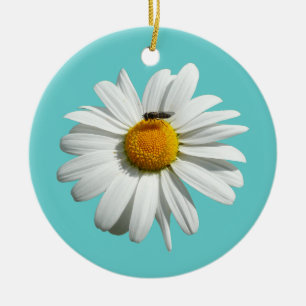 Bee on Daisy Alaskan Summer Nature Photo Ceramic Tree Decoration