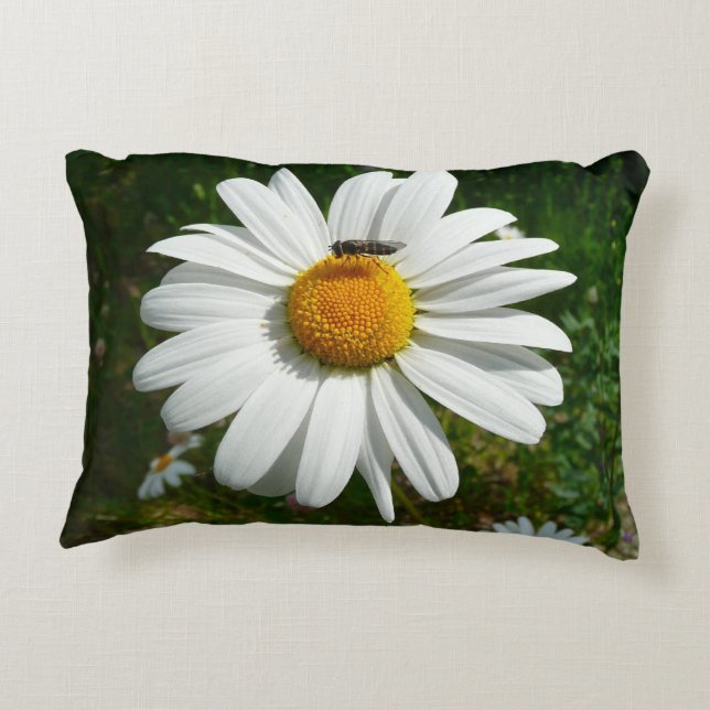 Bee on Daisy Alaskan Summer Nature Photo Decorative Cushion (Back)