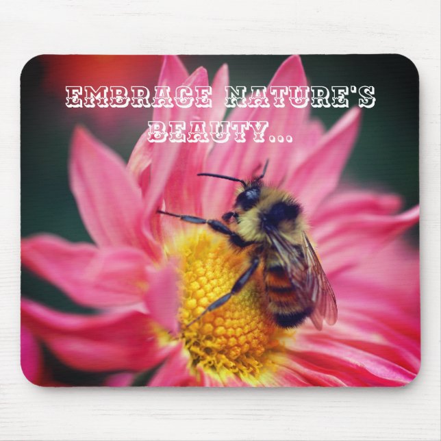 Bee On Daisy Inspirational Nature Beauty Quote Mouse Mat (Front)