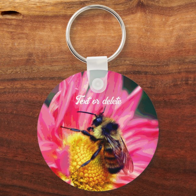 Bee On Flower Abstract Art Personalised Key Ring (Front)