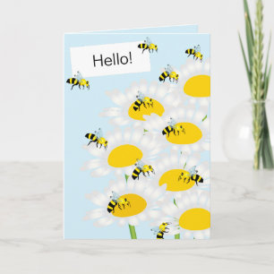 Bee on Flower Greeting Card - Blue Background