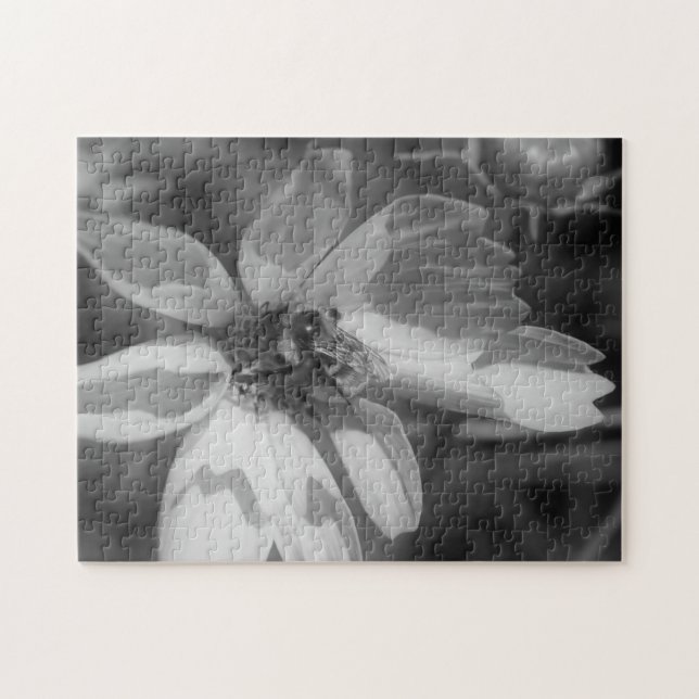 Bee On Flower In Black And White Nature Jigsaw Puzzle (Horizontal)