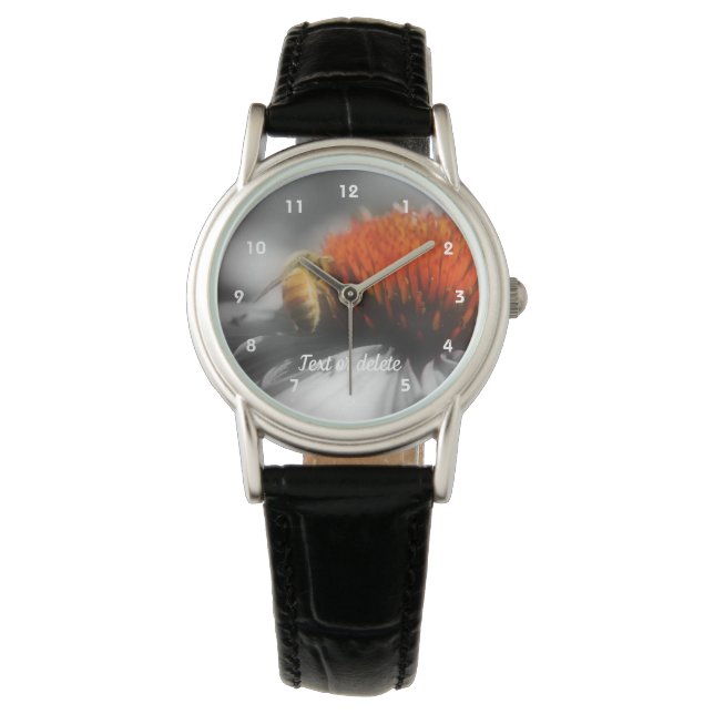 Bee On Flower In Black And White Personalised Watch (Front)