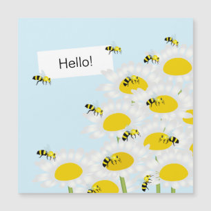 Bee on Flower Magnetic Card - Blue Background