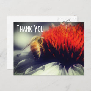 Bee On Flower Partial Colour Thank You Postcard