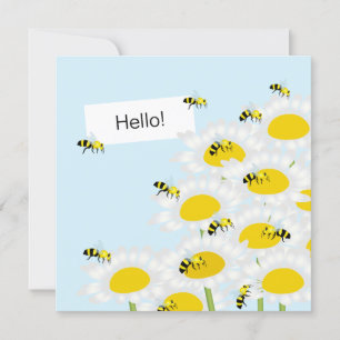 Bee on Flower Square Card - Blue Background