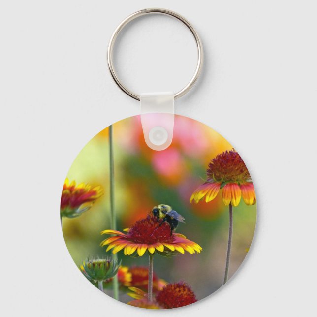 Bee on Gaillardia Key Ring (Front)