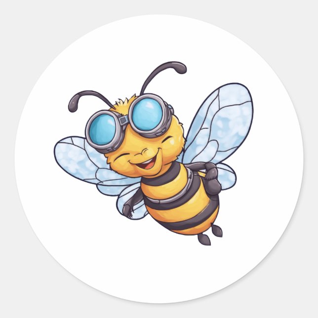 Bee on Honey Jars Classic Round Sticker (Front)