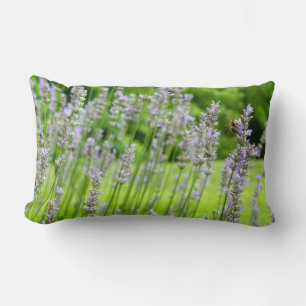 Bee on Lavender Summer Floral Lumbar Cushion